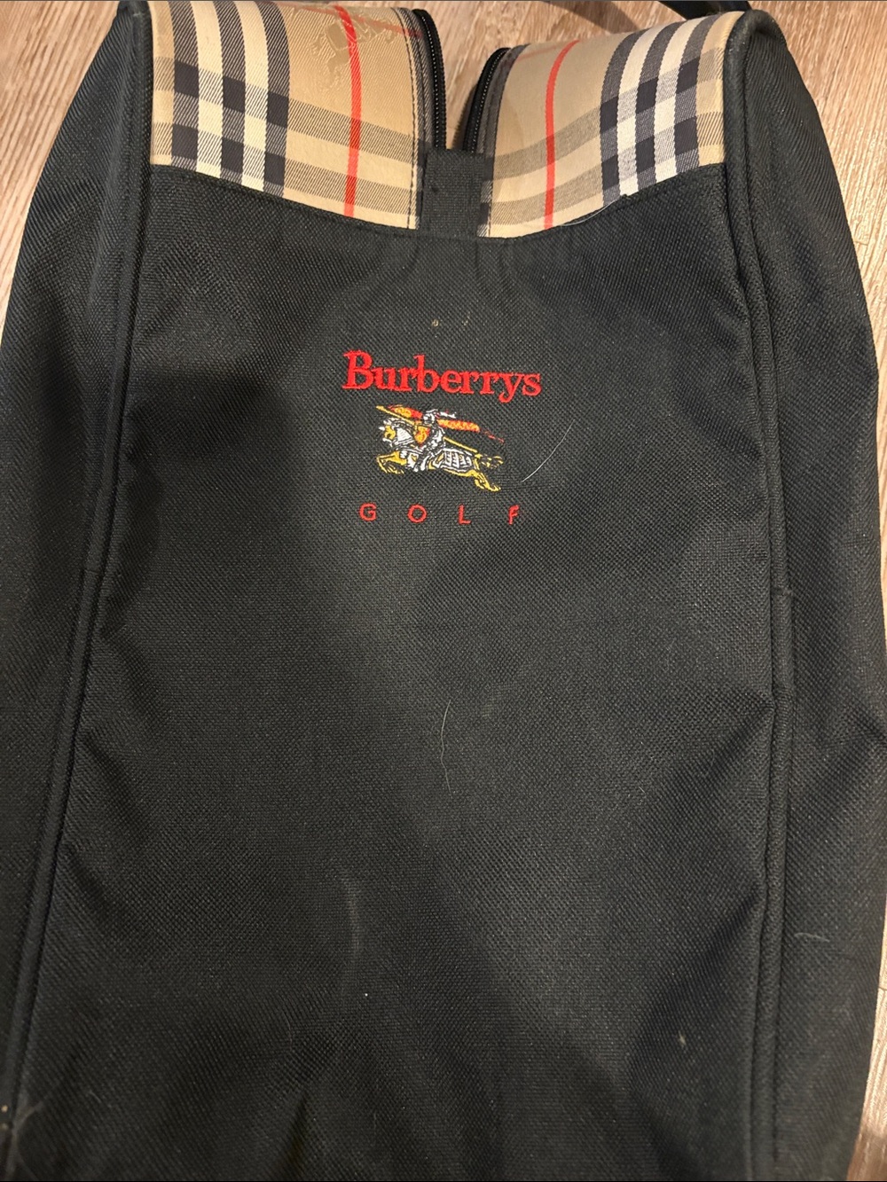 Burberry Beige Check golf shoe Bag with Black and Red Accents - Picture 2 of 6